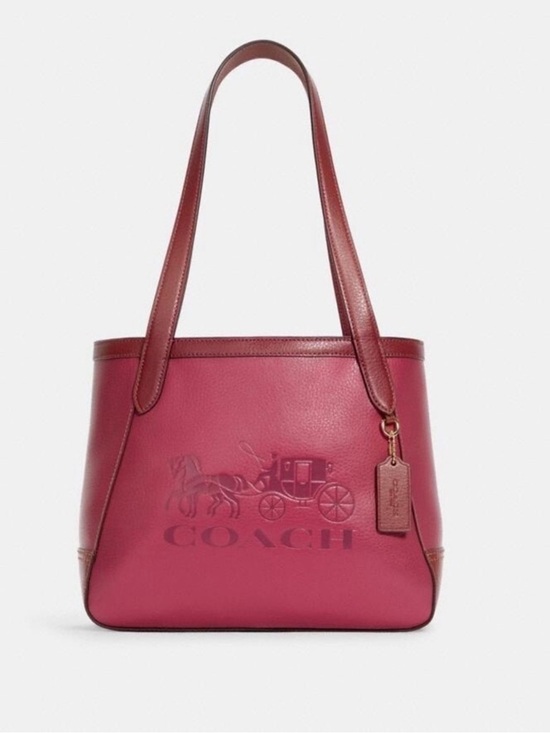 Coach Handbags - Coach Wine & Pink Leather Tote Horse & Carriage Embossed Logo